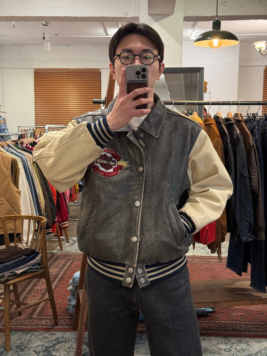 M) 90s Harley-Davidson Leather Varsity J 상품이미지2