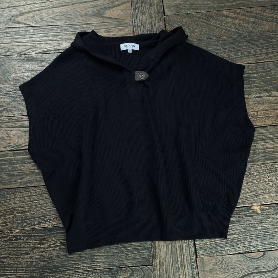 [세인트 존] 23S/S 캡 슬리브 오버핏 후드 니트 블랙 P01459 상품이미지1