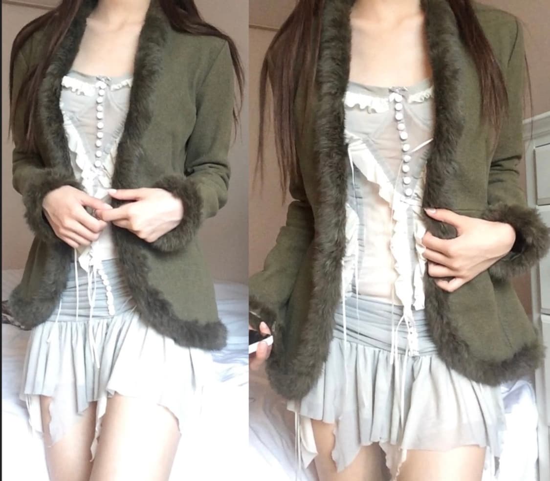 ꧁Daniel green aesthetic fur jacket꧂퍼 자켓 상품이미지2