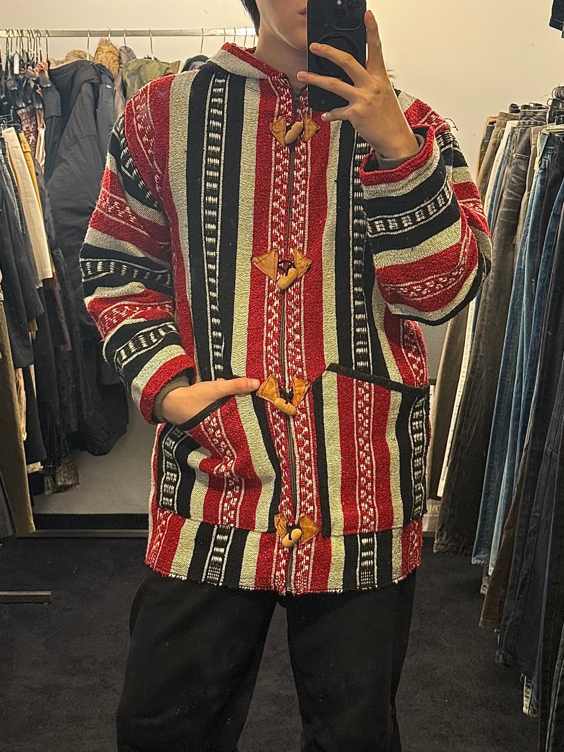 러그 리폼 집업 후드 에스닉 가디건 러그 보헤미안 스트라이프 울 코트 상품이미지2