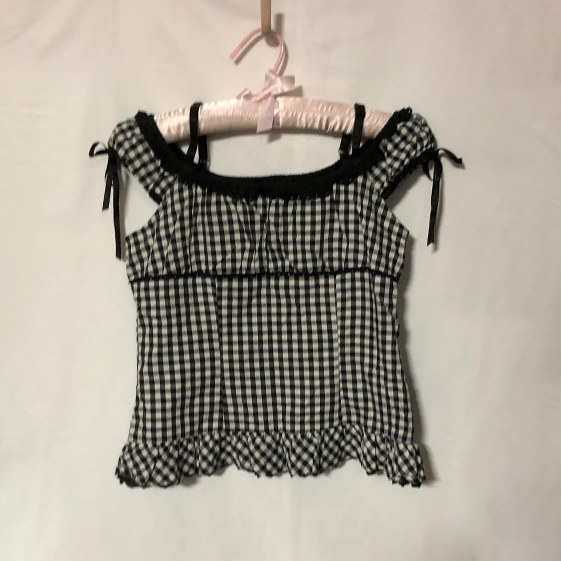 레이스 깅엄체크 블라우스 블랙 상품이미지8