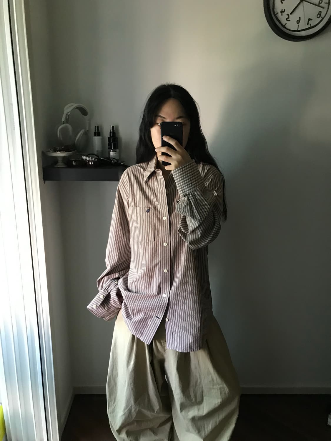 아베크롬비 산양 로고 포켓 브라운 스트라이프 셔츠 상품이미지4