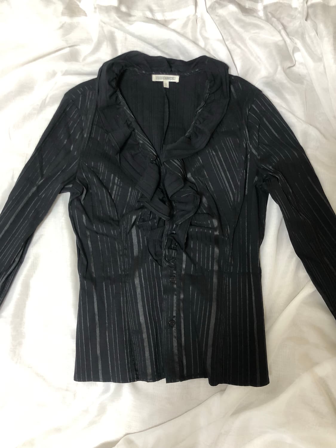 나라까미체 스트라이프 스판 셔츠 블랙 긱시크 고딕 상품이미지2