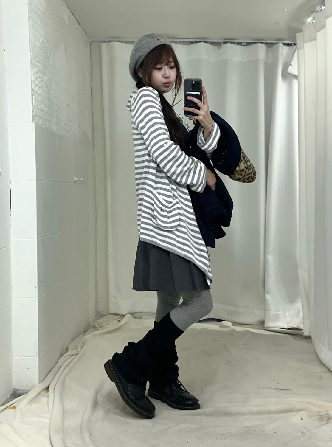 데일리 네이비 갸루 니혼진 케이프코트 프레피 코디세트 상품이미지4