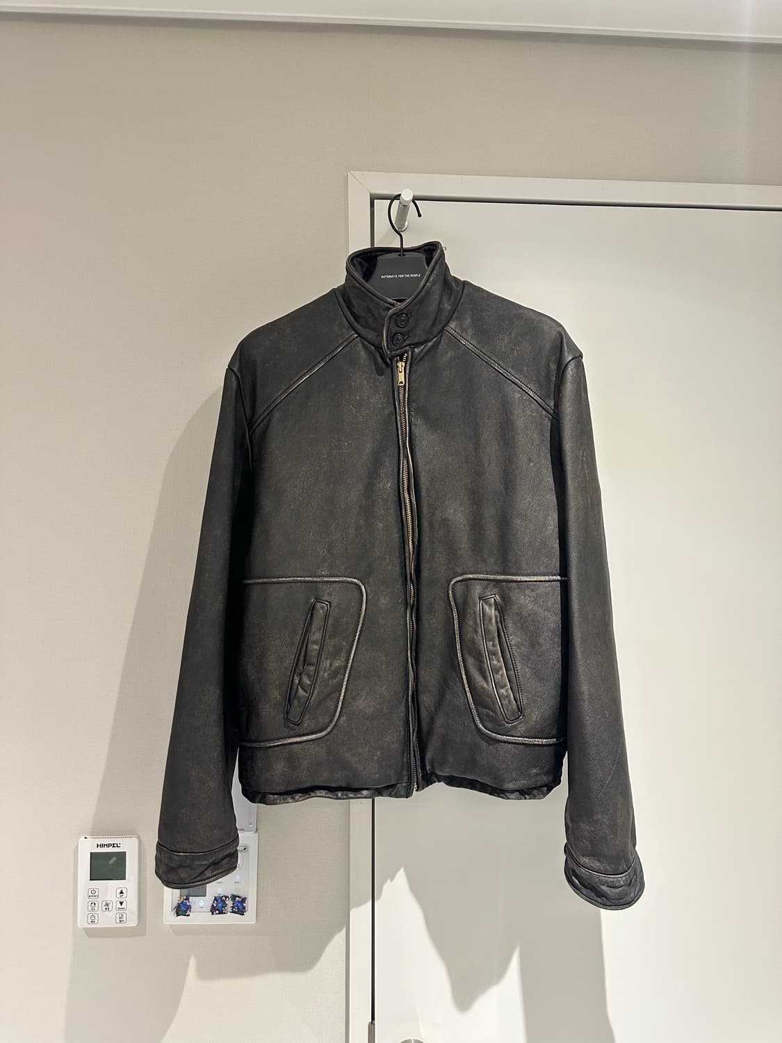 오토매틱포더피플 파이핑 레더 자켓 블랙 상품이미지1