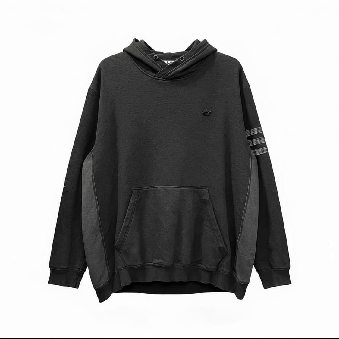 아디다스 후드티 오리지널 로고 배색 소매 삼선 디테일 블랙 상품이미지1