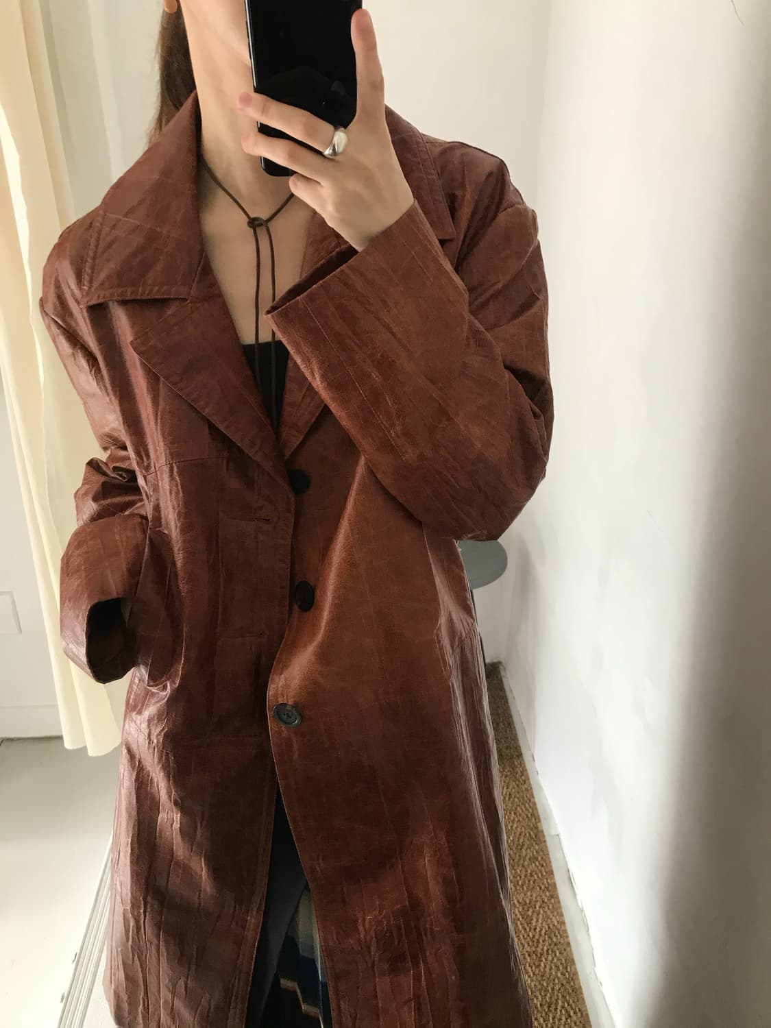 fake leather long coat 상품이미지1