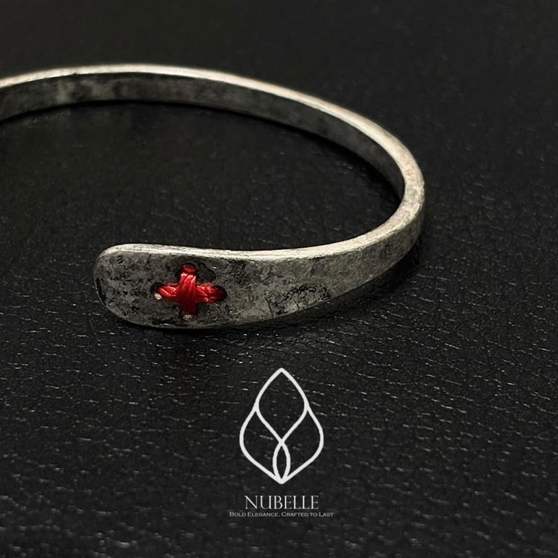 🌗 Red stitch bracelet / 엔틱 레드 스티치 실버 팔찌 상품이미지3