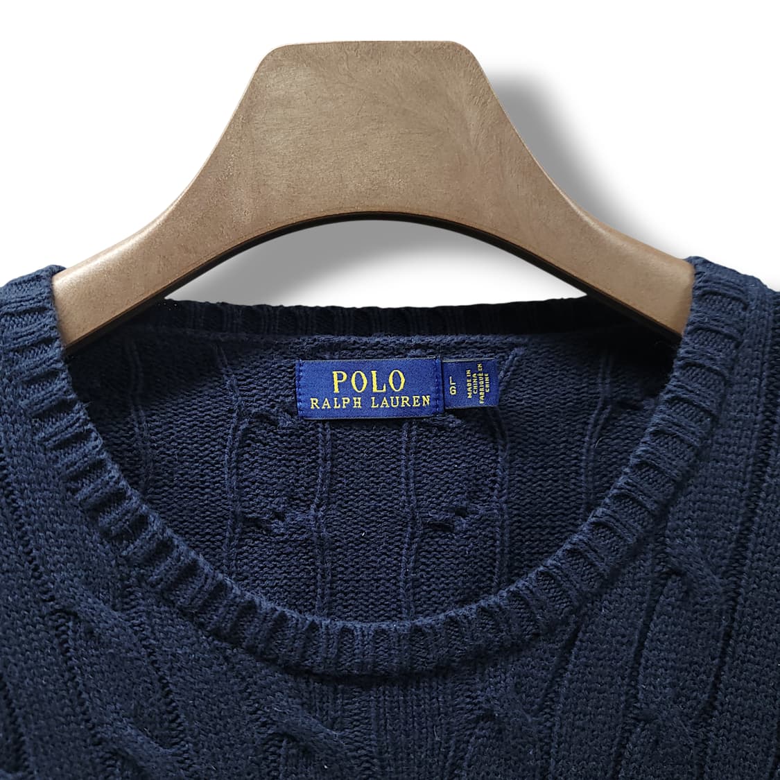 [L] 폴로 네이비 코튼 케이블 스웨터 니트 상품이미지8