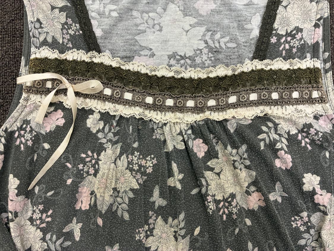3L)Japanese vintage 여성 레이스 디테일 꽃무늬 나시 상품이미지4