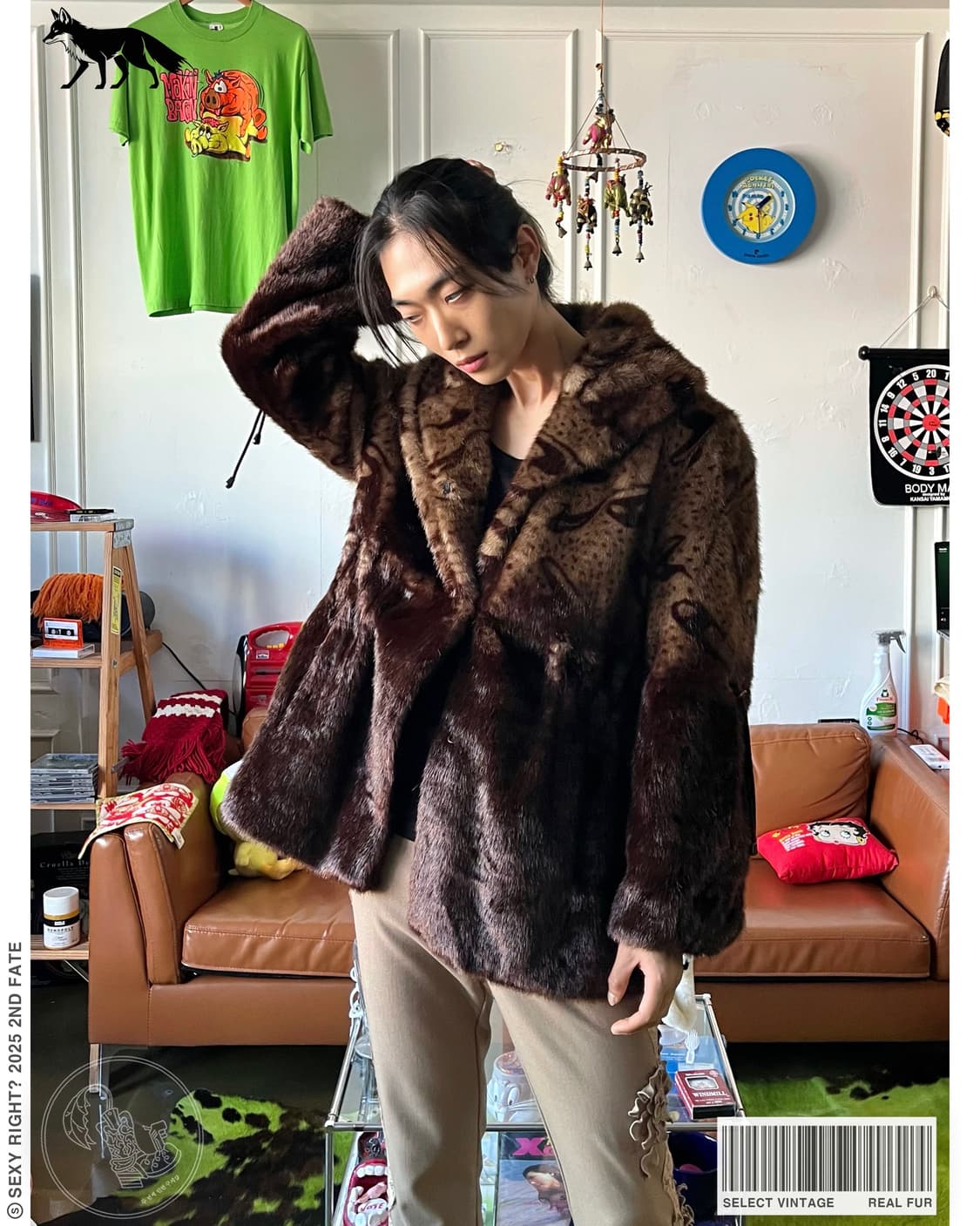 Vintage Real Fox Fur String Sleeve Coat 상품이미지1