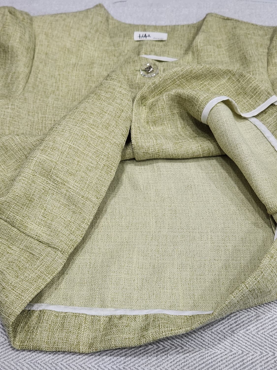 [F] 트위드 퍼프소매 반팔 여름 자켓 연그린 상품이미지6