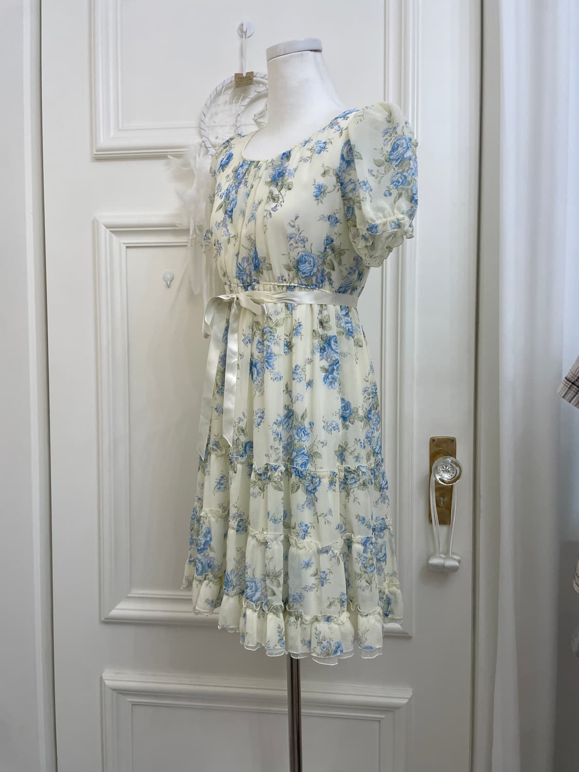 LEST ROSE blue flower bow point midi opc 상품이미지2