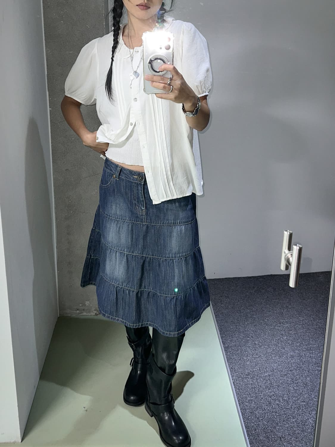 denim cancan midi skirt 상품이미지3