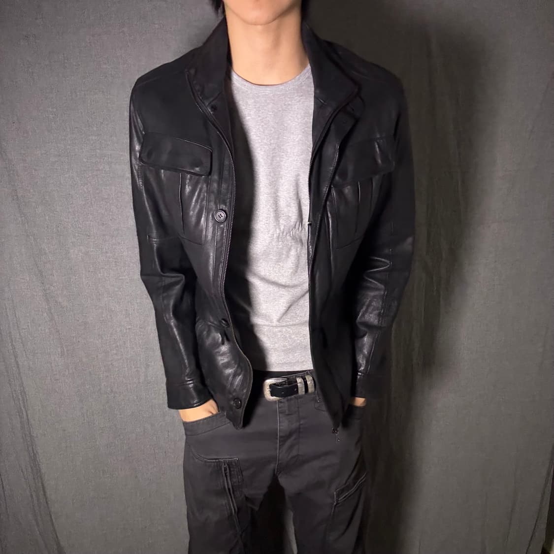 블랙 양가죽 야상 자켓 상품이미지2