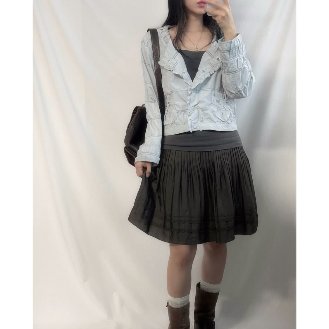 (미사용) 셔링 버튼 프릴 디테일 자켓 플리츠 스커트 2pcs SET 상품이미지1