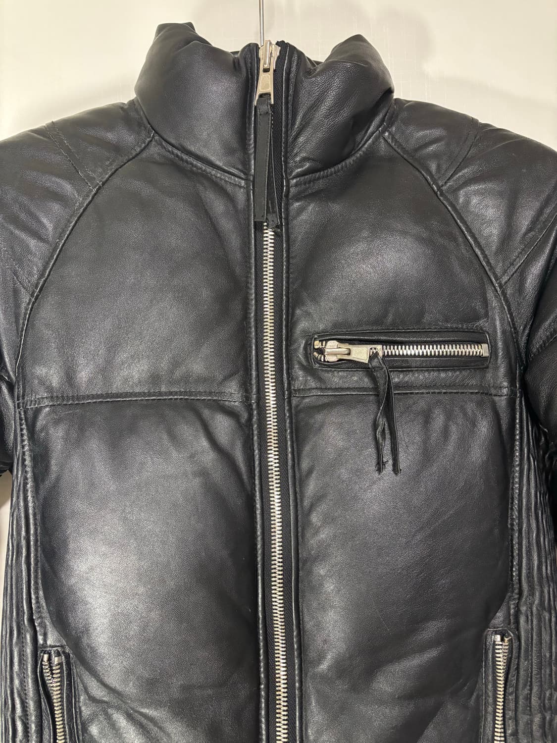 90s korea 빈티지 램스킨 양가죽 패딩 다운 라이더 자켓 상품이미지5