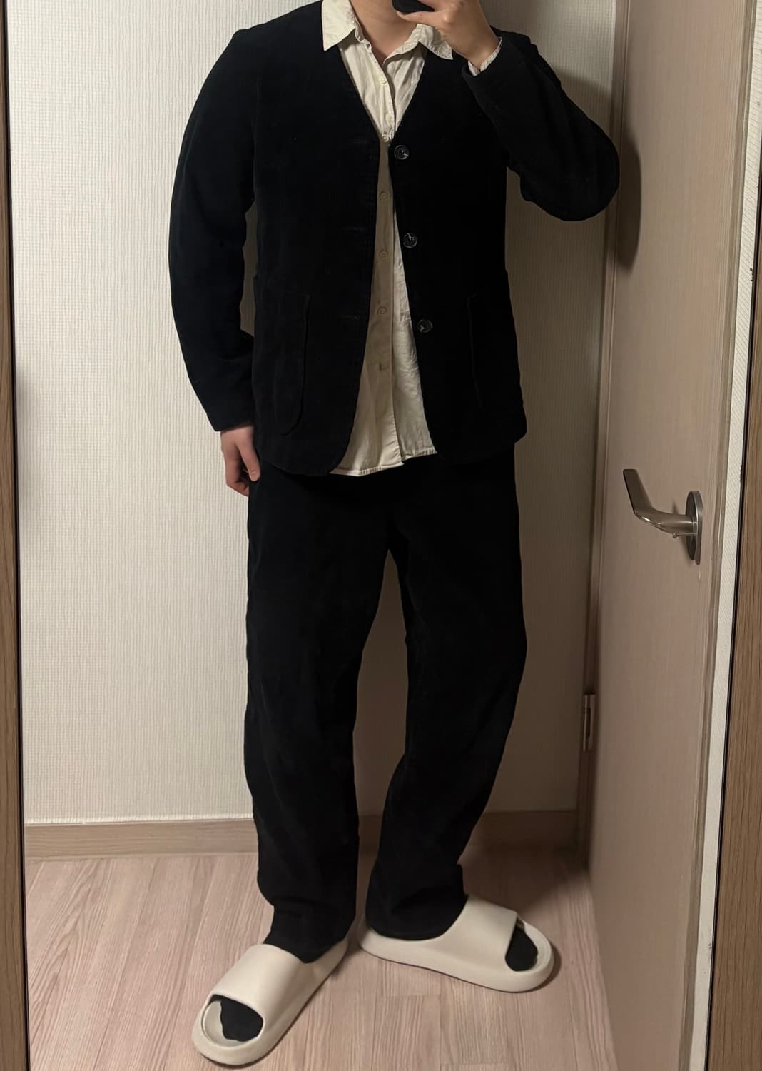 정품 비슬로우 블랙 코듀로이 셋업 카라리스 자켓 벨티드 팬츠 세트 상품이미지1