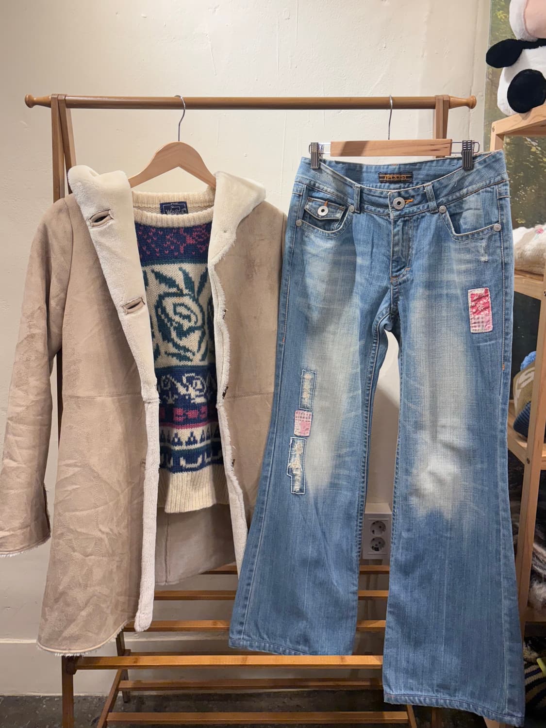 베이지코트 퍼코트 패치청바지 니트 울니트 빈티지세트 상품이미지3