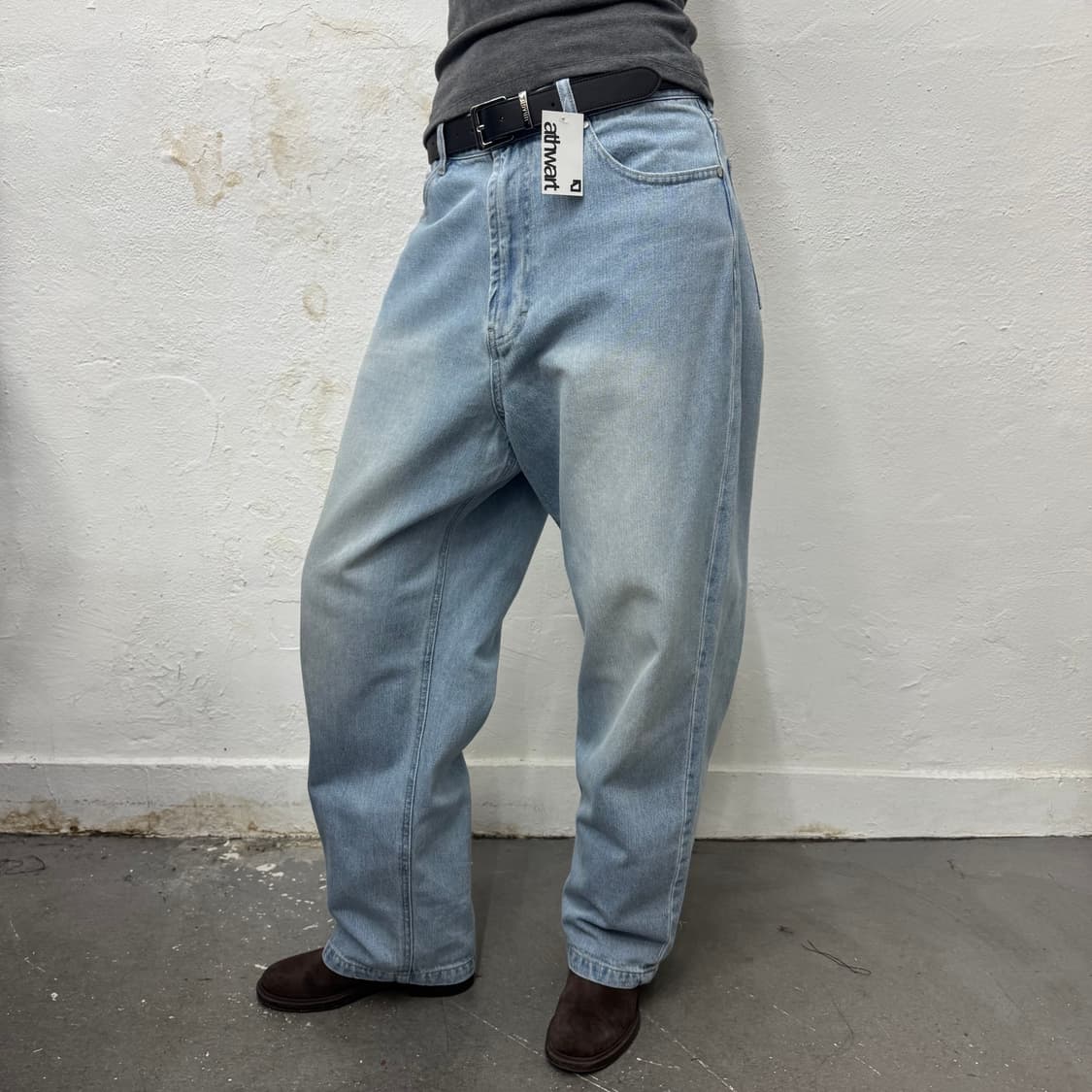 INHERIT 라이트블루컬러 워시드 루즈 와이드 데님 팬츠 상품이미지2