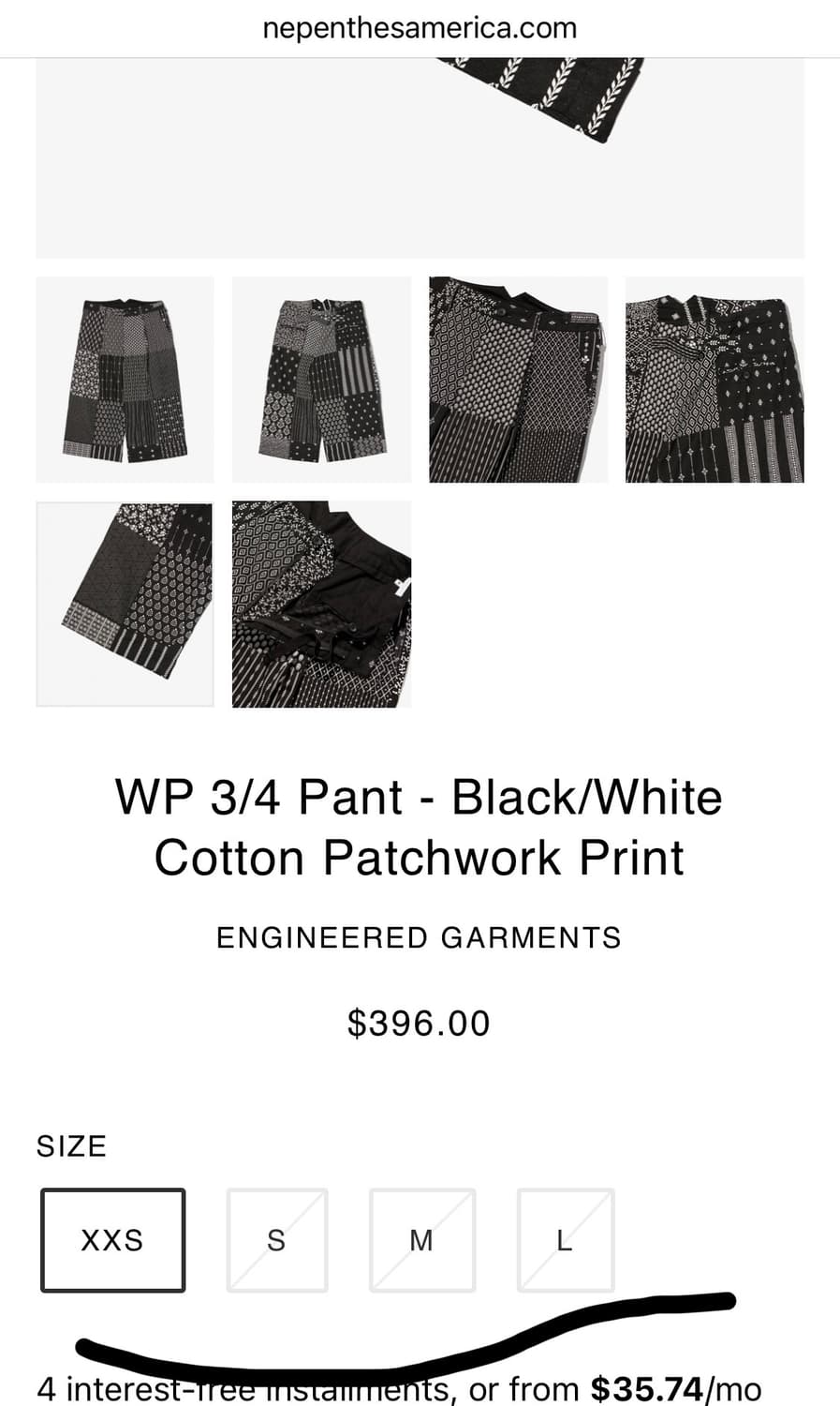 26ss 엔지니어드가먼츠 wp 3/4pants 패치워크 M 상품이미지2