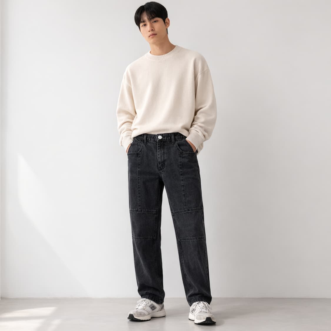 솔리드 옴므 절개 라인 워싱 데님 팬츠 상품이미지1