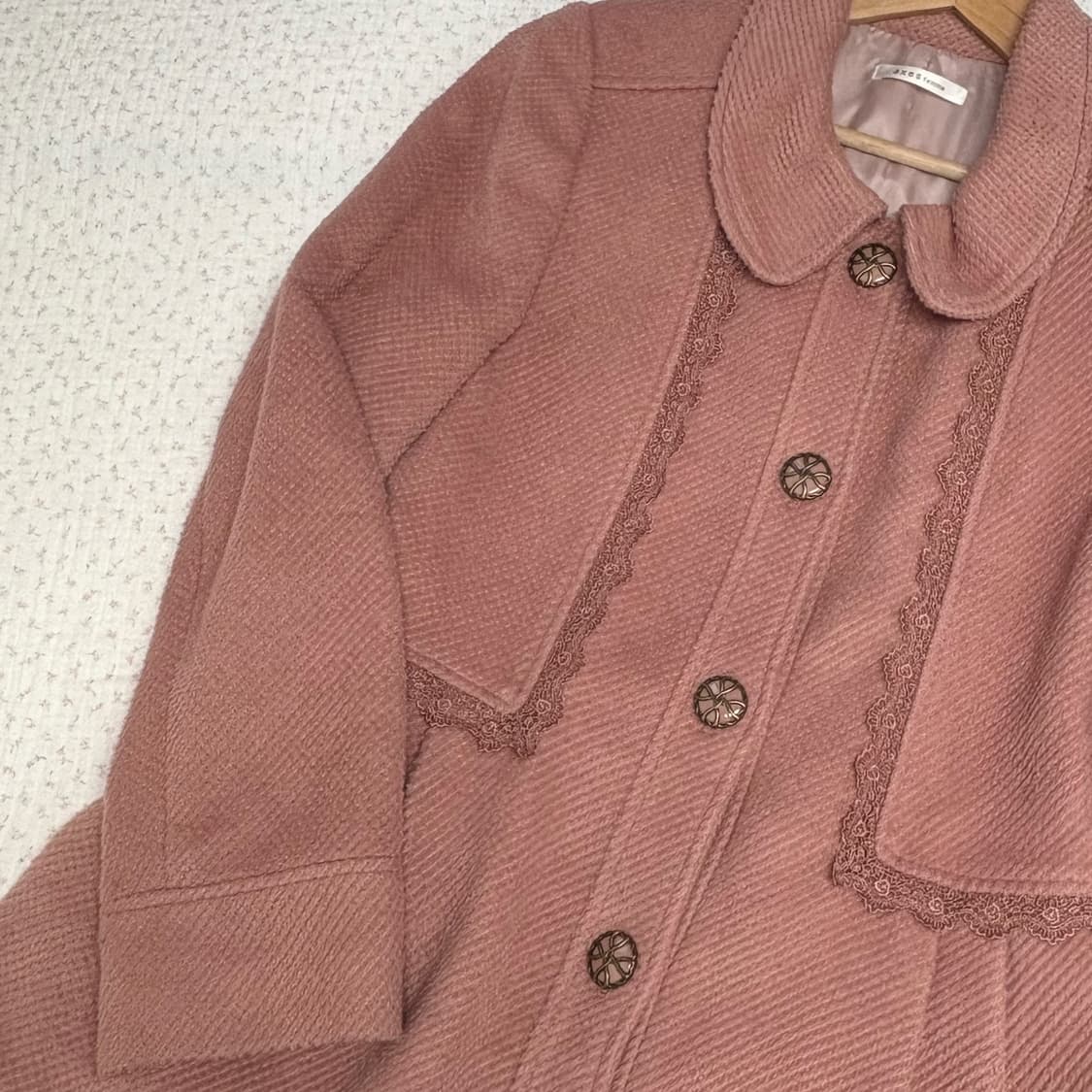 AXES FEMME 엑시즈팜/ 핑크레이스코트 둥근카라코트 뮤트핑크코트 상품이미지9