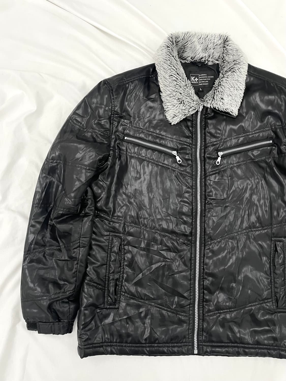 Black Glossy fur details jacket 상품이미지3