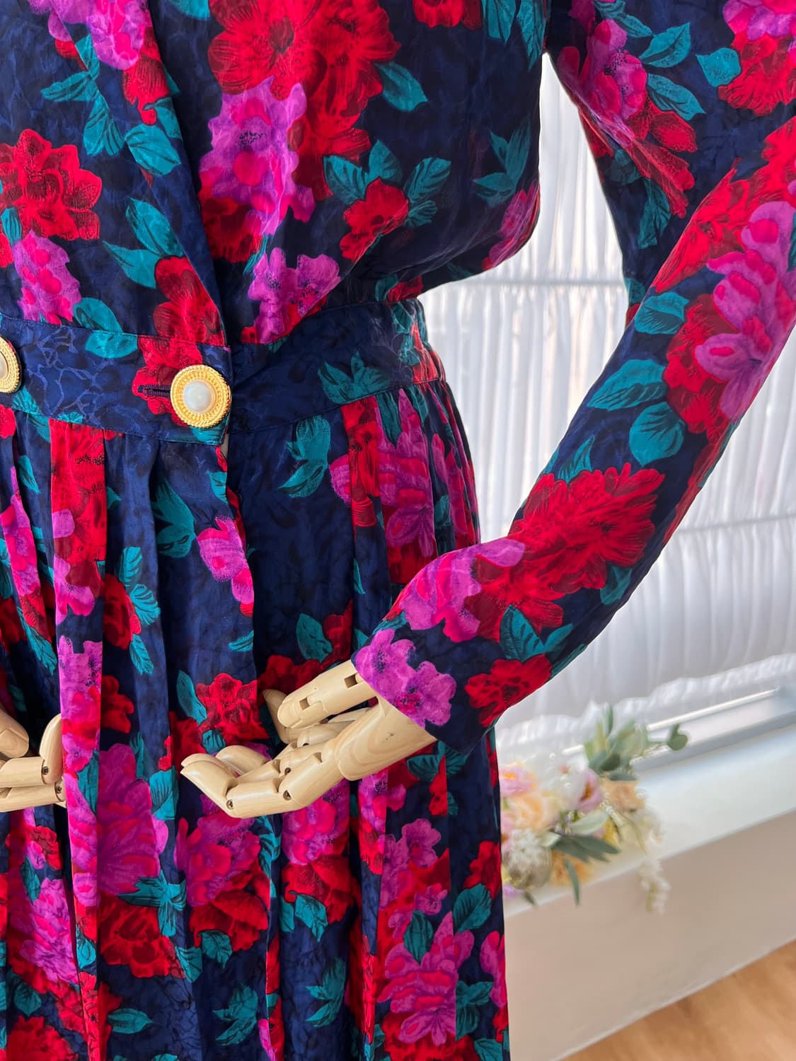 네이비 로즈 진주 더블버튼 원피스 상품이미지8