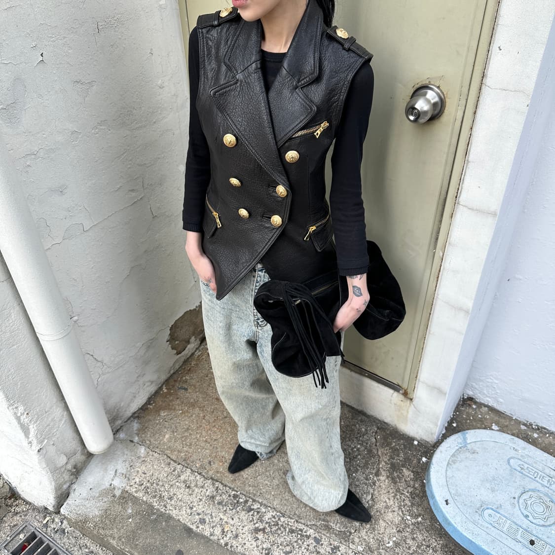 (레어) 2010 아카이브 발망 가죽 나폴레옹 버튼 베스트 상품이미지7