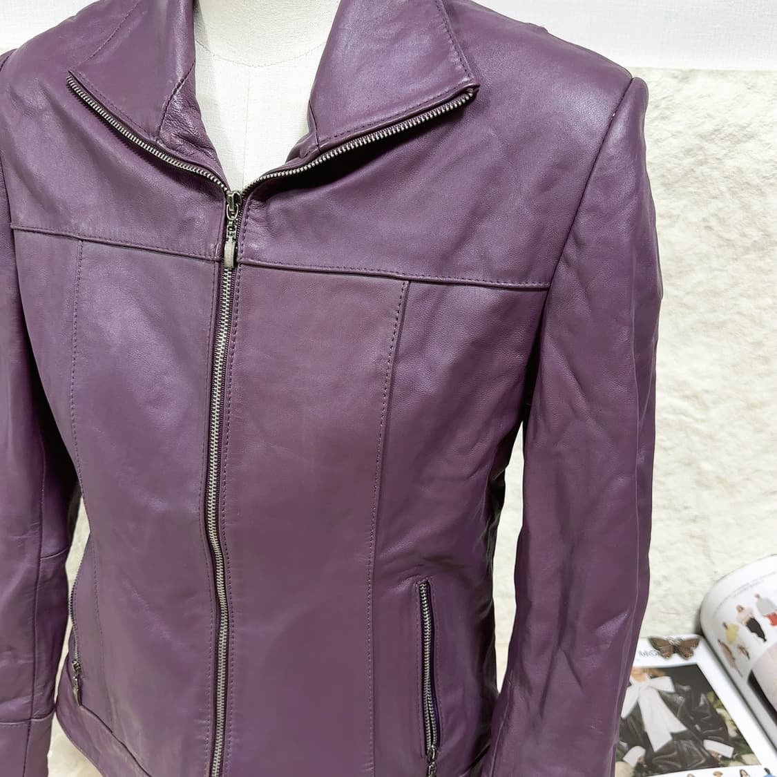 빈티지 가치 다크 보라 양가죽자켓 상품이미지2