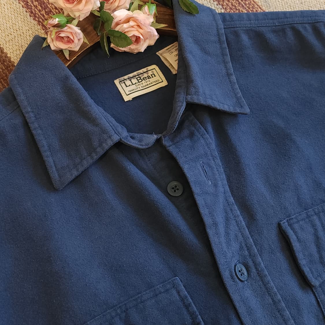 90s 엘엘빈 워크셔츠 헤비코튼 투포켓 샤모아 셔츠 오크 페이딩 블루 L 상품이미지10