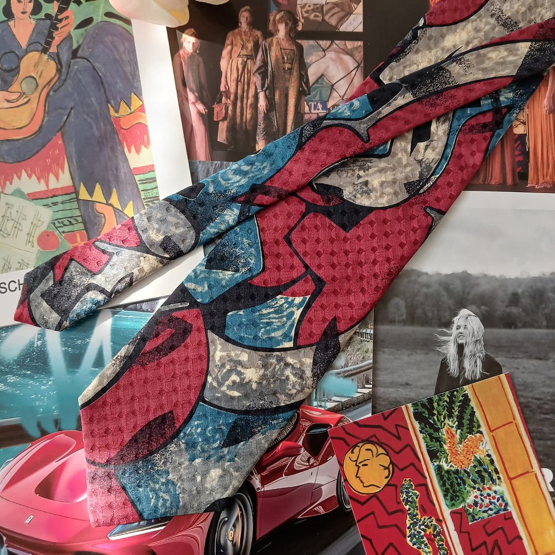 프레스코 실크 레드 패턴 넥타이 9.5cm A+~A등급 A18956
 상품이미지2