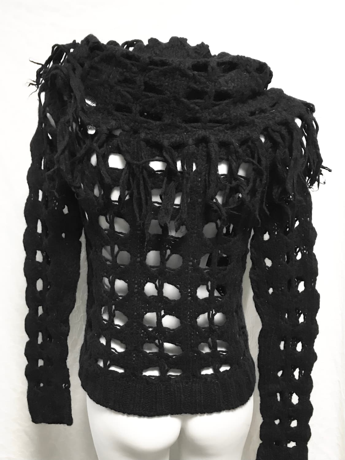 빈티지 vkei 아카이브 프린지 드레이프 하이넥 울 니트 탑 상품이미지3