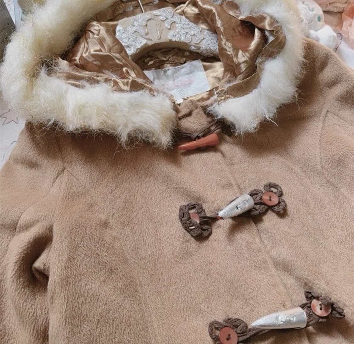 리즈리사 고전 핀터깔 대장 후드 퍼 떡볶이코트 숏코트 자켓 라떼갸루 상품이미지2