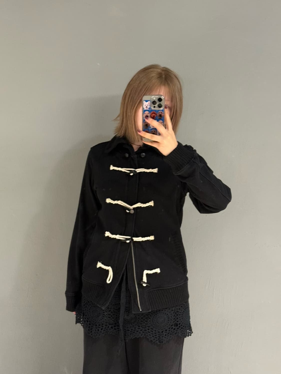 duffle button collar detail 2-way zip-up 상품이미지1