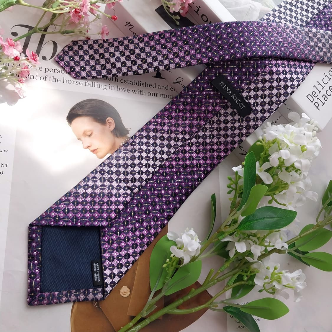 니나리치 실크 퍼플 패턴 넥타이 8.9cm A+등급 K2380 상품이미지5