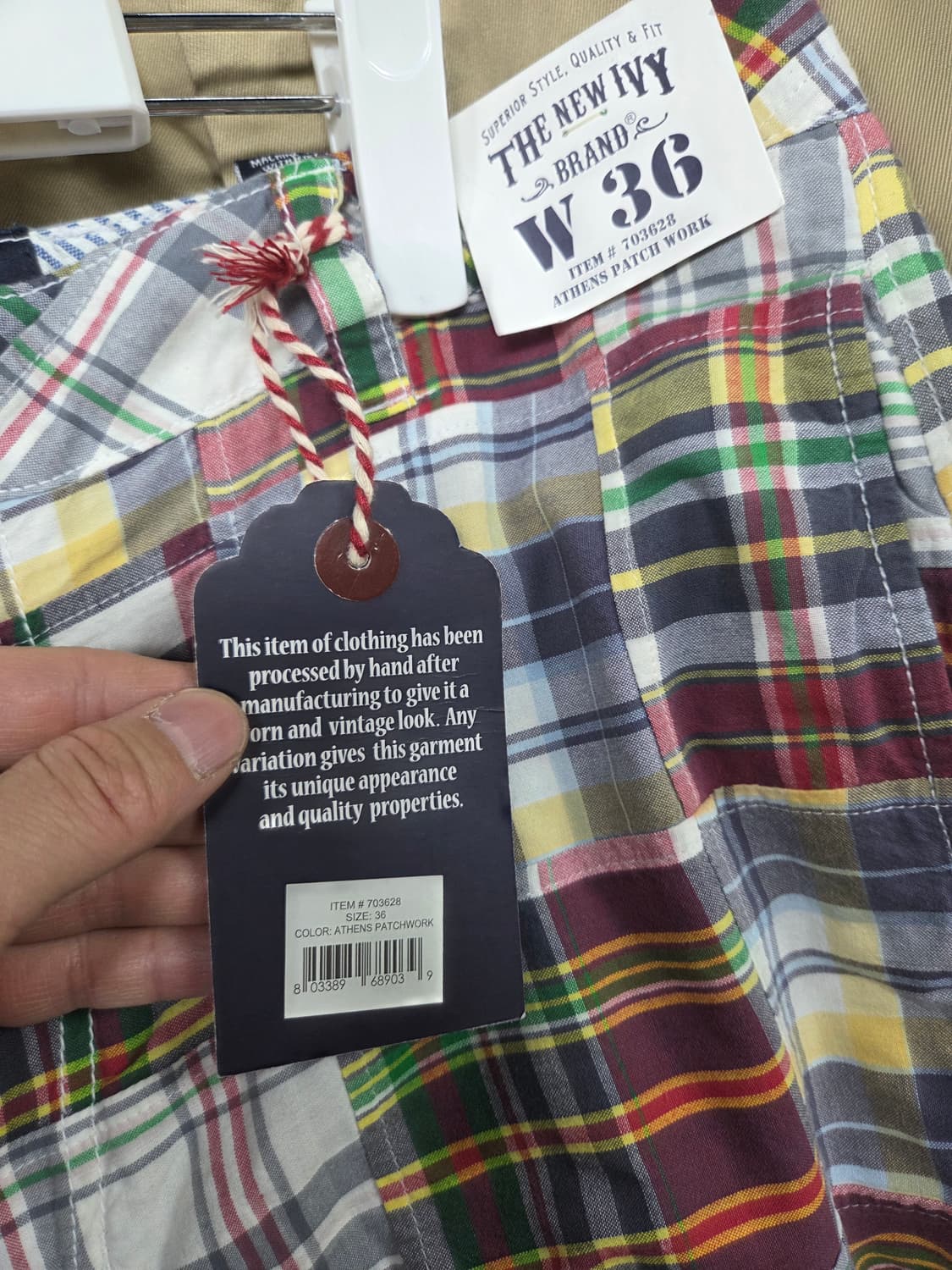 더뉴아이비 패치워크 마드라스 린넨 반바지 36 상품이미지3