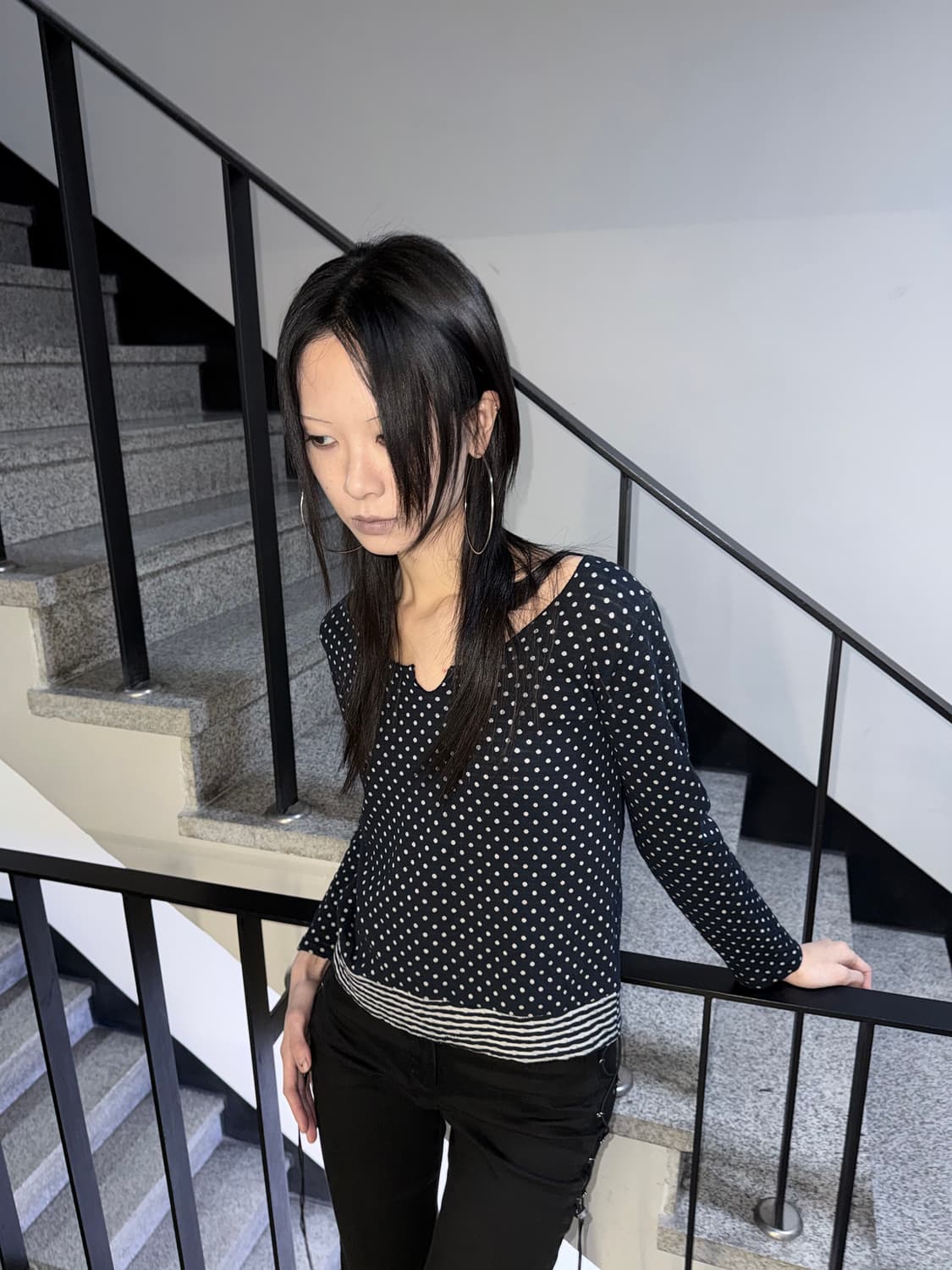 dots & stripe knit top 상품이미지2