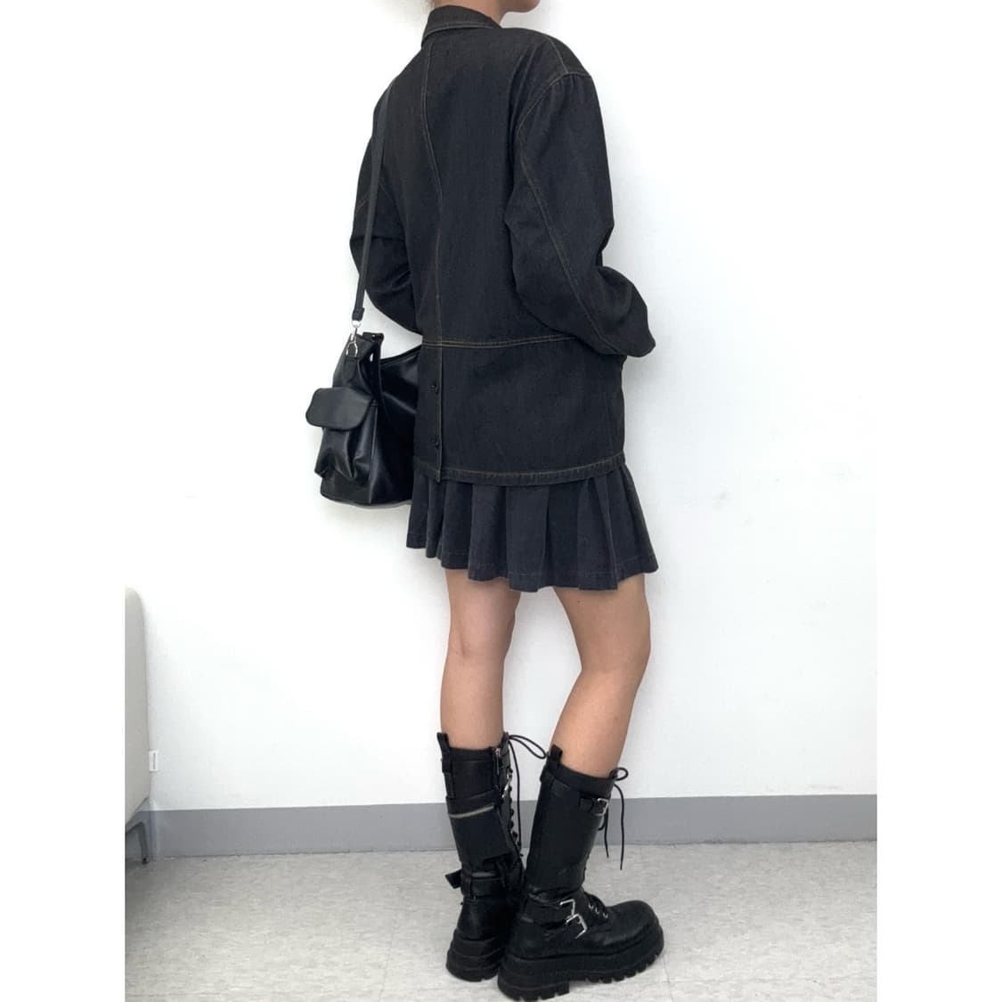 빈티지 흑청 데님 파워숄더 블레이저 자켓 상품이미지4