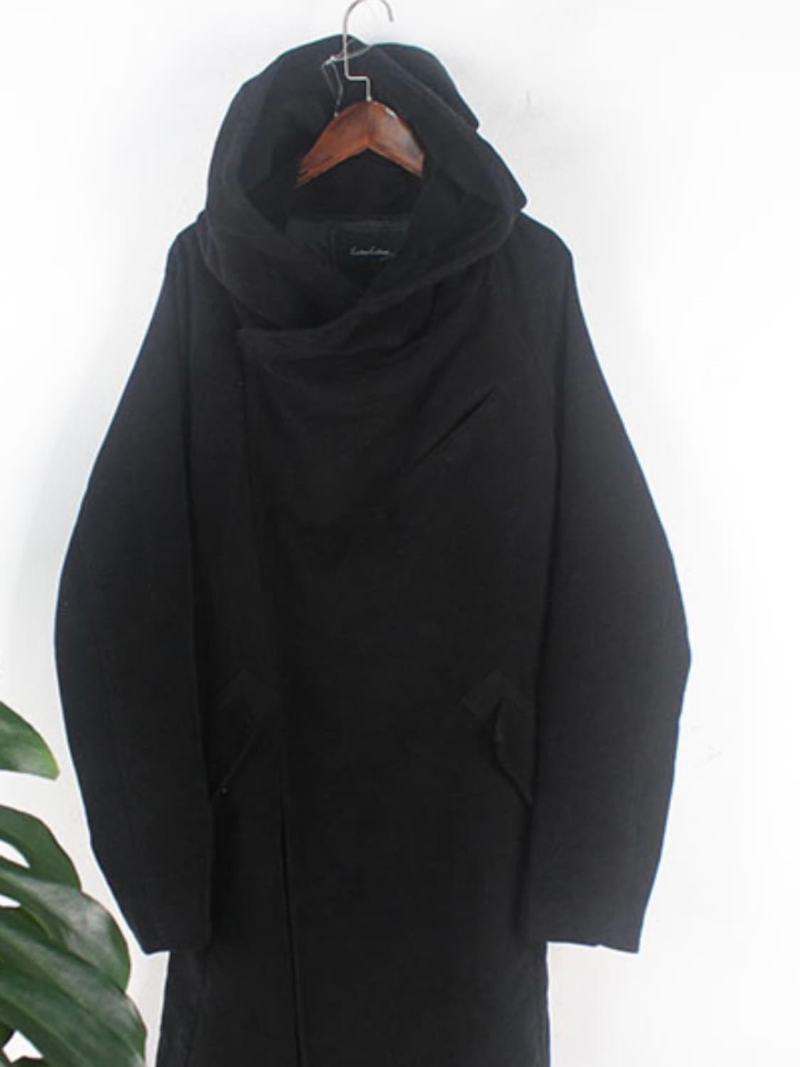 custom culture couture 몰스킨 후디드 드레이프 롱코트 상품이미지2