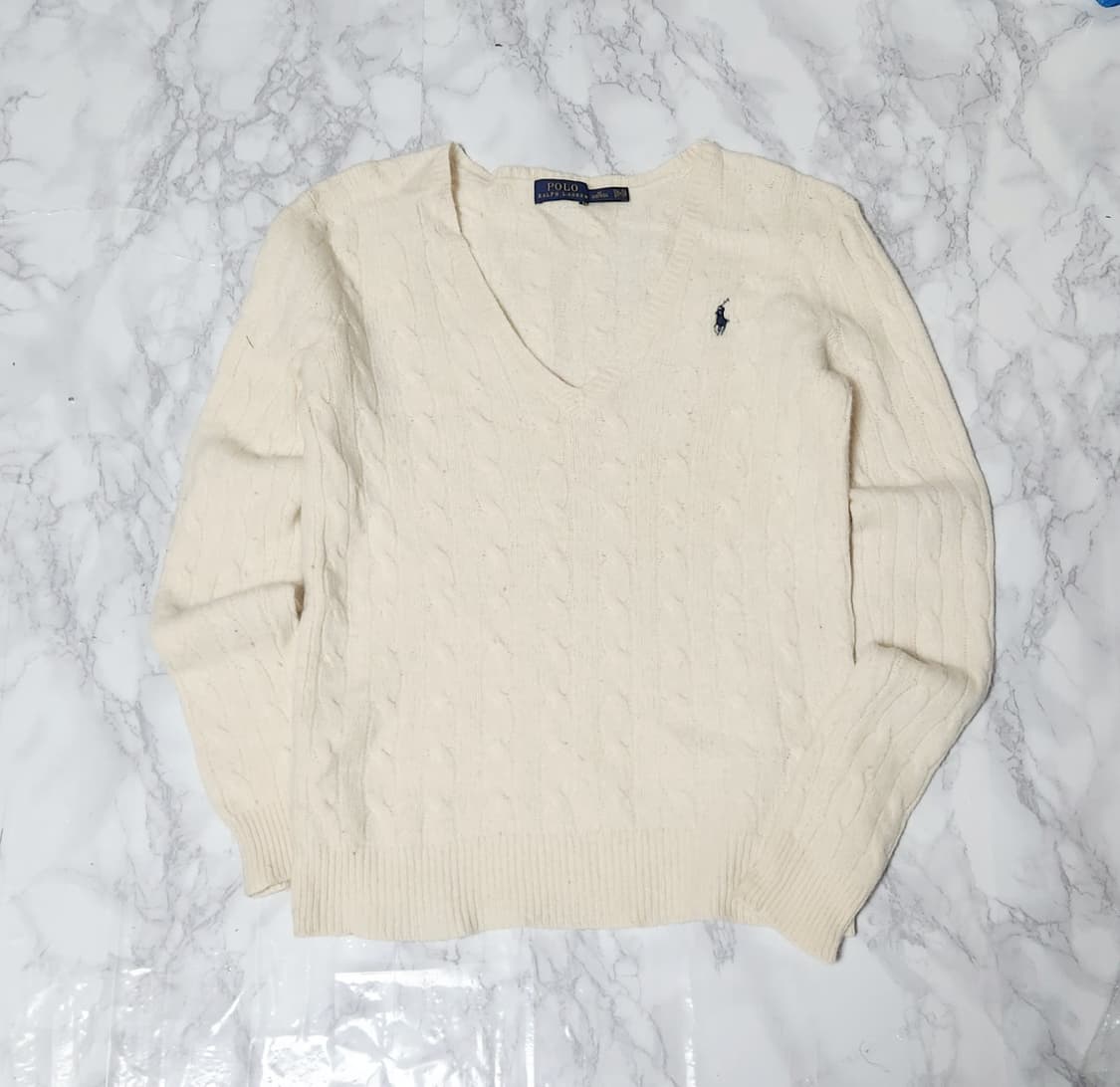 폴로 랄프로렌 아이보리 꽈배기 브이넥 니트 상품이미지1