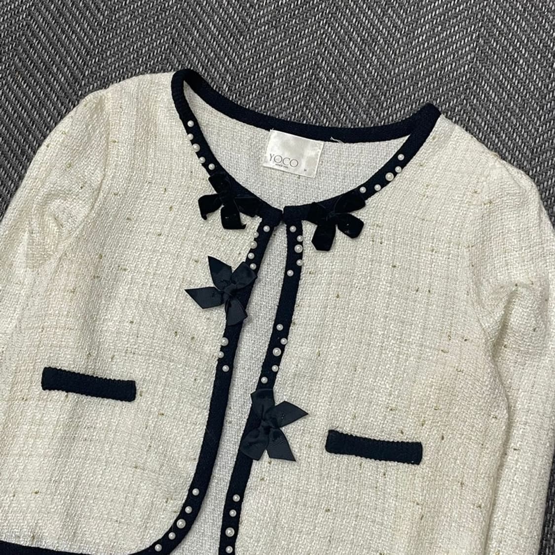 요코 진주 리본 디테일 트위드 자켓 v0303 상품이미지3