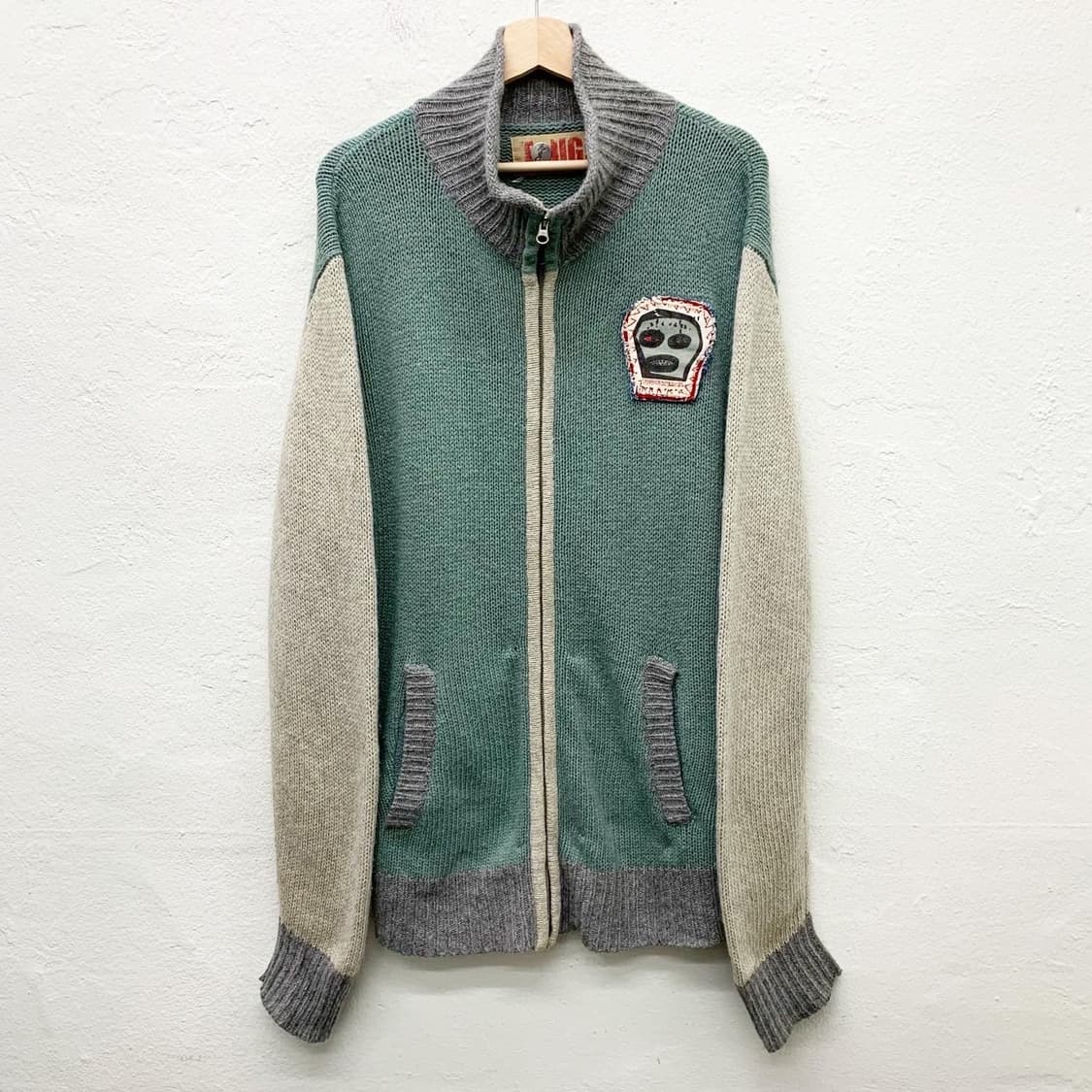 빈티지 워크 아트웤 와펜 폴로 집업 니트 상품이미지2