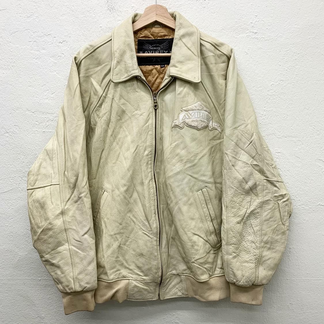 아비렉스 크림 빅로고 리얼레더 바시티 자켓 상품이미지2