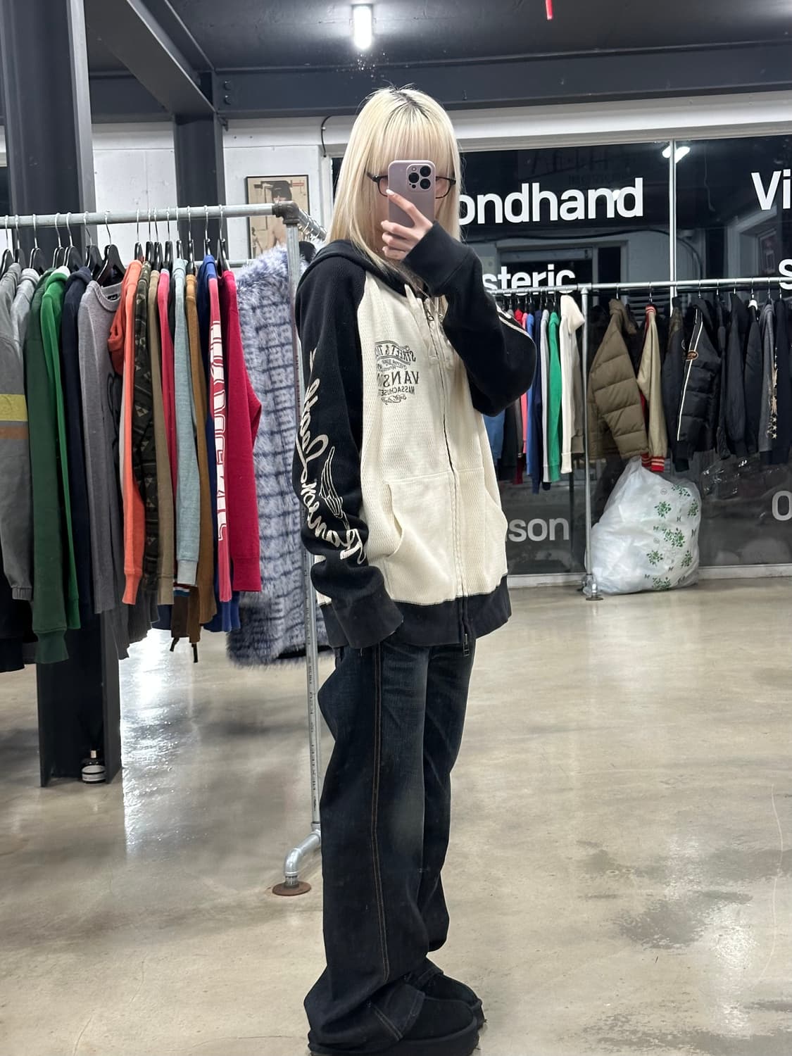 벤슨 코튼스 배색 와플 후드 집업 상품이미지3