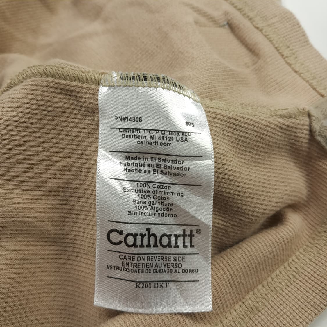 Co605 4XL 칼하트 카푸치노브라운 와플 헨리넥 롱슬리브 긴팔 티셔츠 상품이미지7