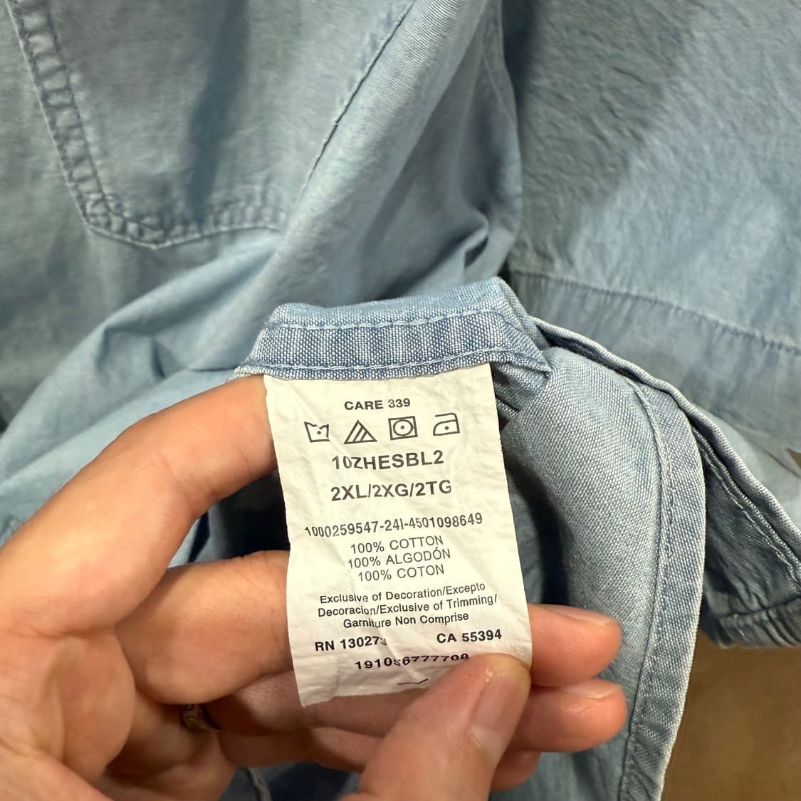 2XL 랭글러 Wrangler 샴브레이 웨스턴 포켓 반팔 데님셔츠 청남방 상품이미지4