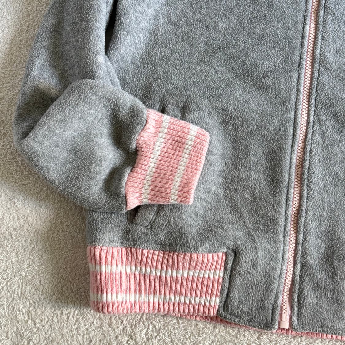 일본빈티지 ine 그레이핑크 회핑 후리스 집업 상품이미지3