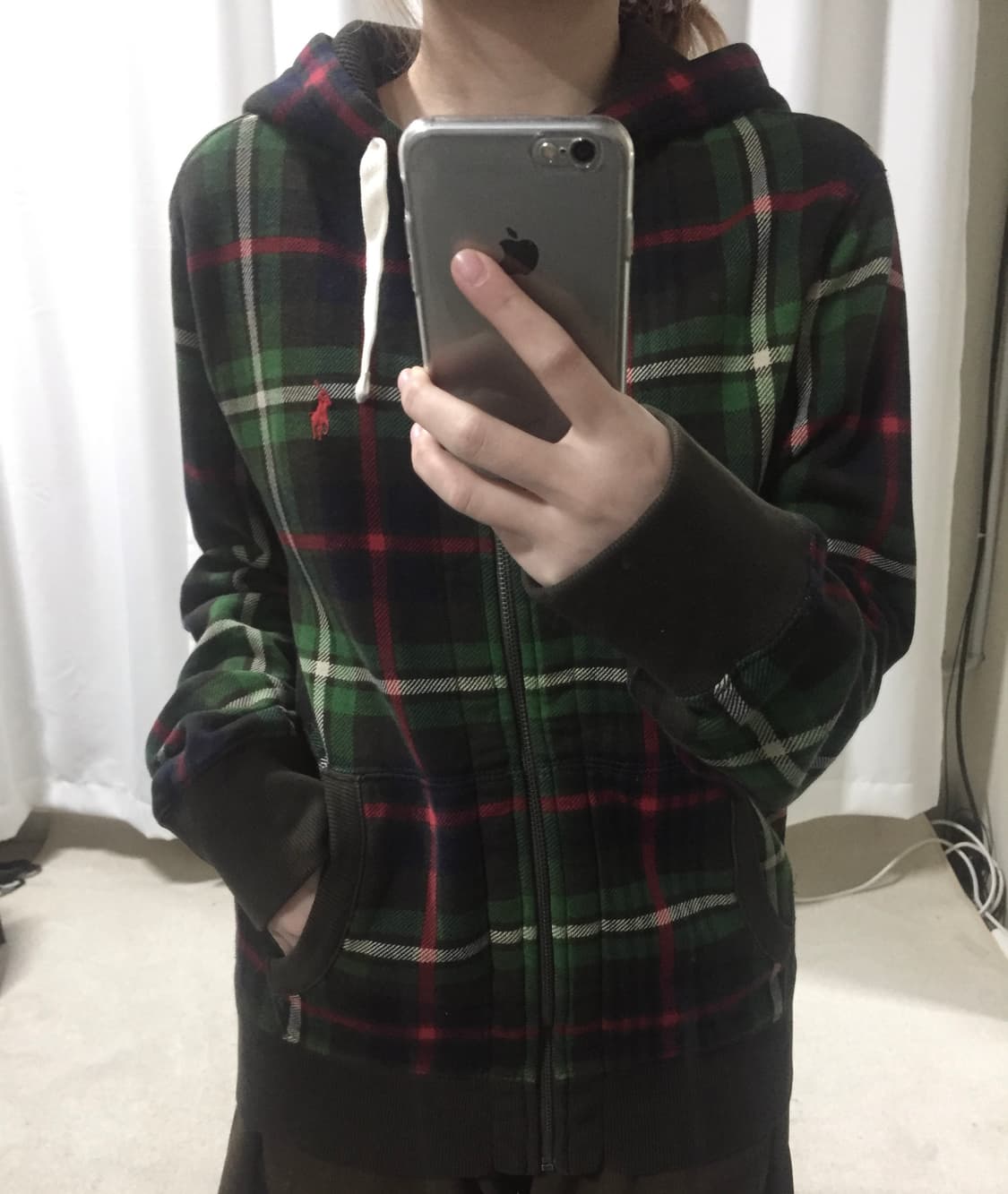 폴로 랄프로렌 체크 브라운 그린 후드집업 상품이미지1
